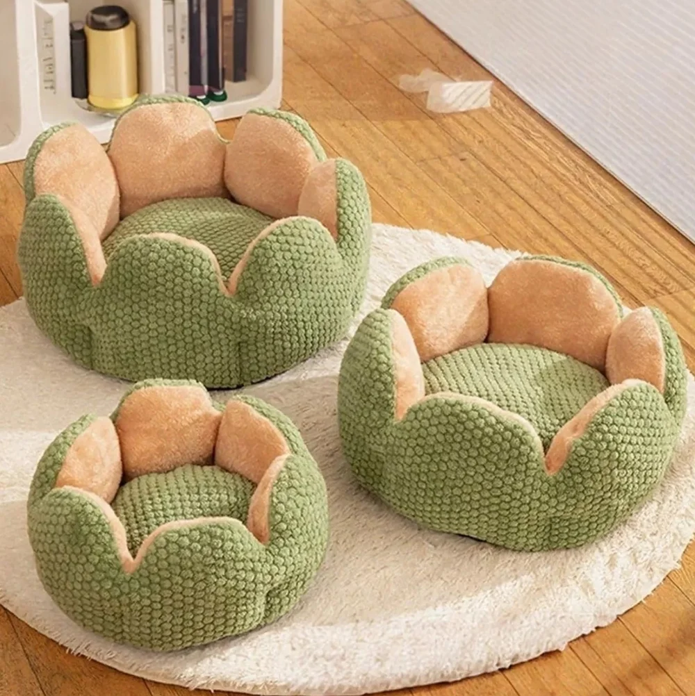Fuzzy Raised Petal Scallop Plush Pet Bed Cat Small Dog Animal Home Lounge LARGE